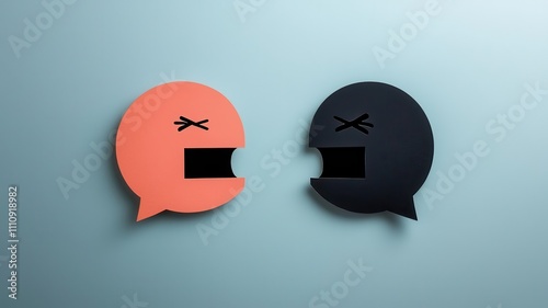 Cyberbullying Social Media Concept, Two speech bubbles, arguing on blue background photo