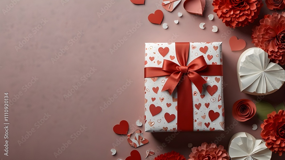 Obraz premium Paper with vibrant flower hearts Love gift package with Valentine's Day art background wallpaper