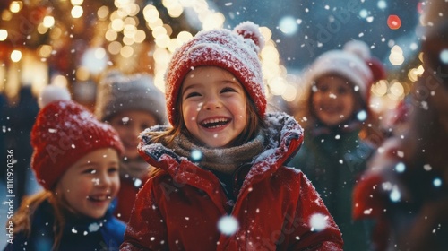 Joyful Children Playing in Snowy Winter Scene