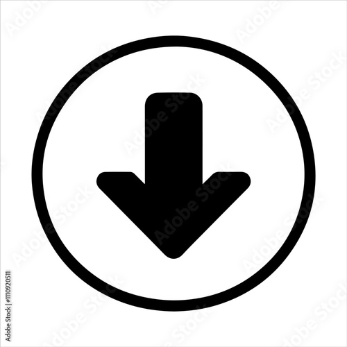 Round circle with download button icon silhouette vector illustration design on white background.