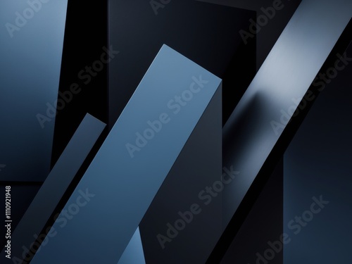 Abstract Dark Blue Black Geometric Modern Background Soft Edged Shapes Depth Texture Minimal Design.