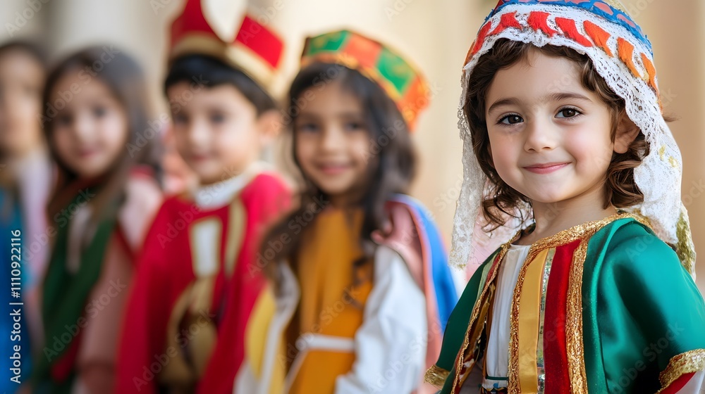 A group of smiling children in colorful traditional costumes showcases joy and cultural richness during a festive event, embodying innocence and celebration. A group of smiling children in colorful traditional costumes showcases joy and cultural richness during a festive event, embodying innocence and celebration.