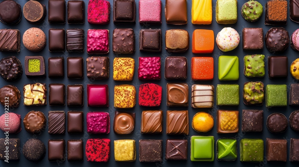 Colorful gourmet chocolates candies composition background Colorful gourmet chocolates candies composition background