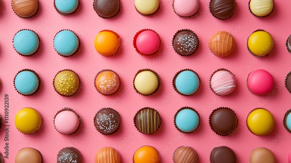 Colorful gourmet chocolates candies composition background Colorful gourmet chocolates candies composition background