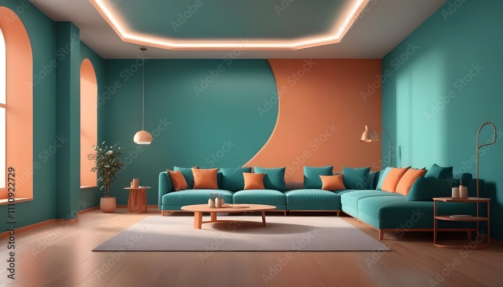 Photo interior modern design room 3D illustration Photo interior modern design room 3D illustration