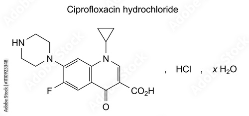 Chemical structure of ciprofloxacin hydrochloride, drug substance photo