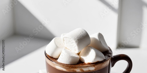 A mug of hot chocolate with marshmallows.