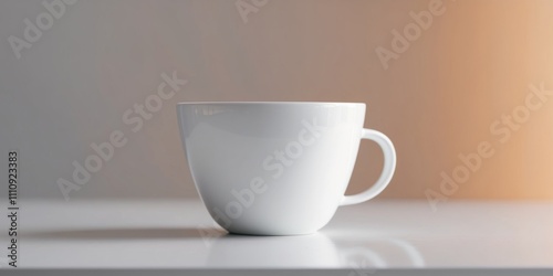 A white coffee cup sitting on top of a table. photo