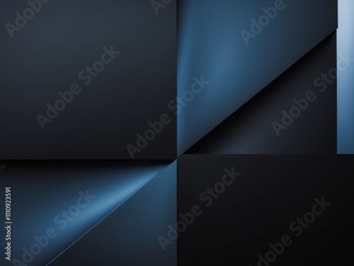 Abstract Dark Blue Black Geometric Modern Background Soft Edged Shapes Depth Texture Minimal Design.