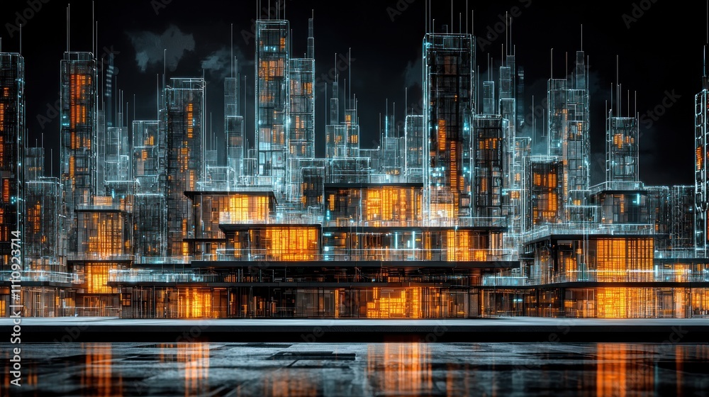 Fototapeta premium Futuristic Cityscape: A Digital Metropolis at Night