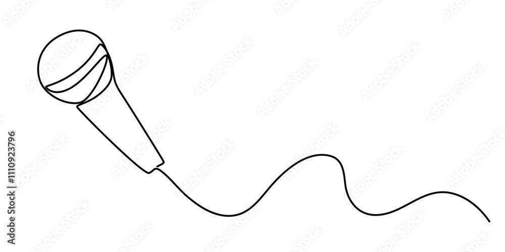 Obraz premium Continuous Line Drawing of Karaoke Icon. Hand Drawn Symbol Vector Illustration, Microphone in one continuous single line art drawing style isolated on white background, Karaoke Vector Line Icon. 