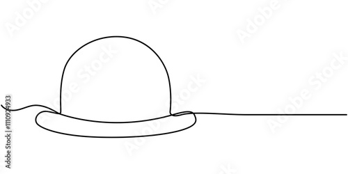 Magic hat one line continuous. Magic cap line art. Hand drawn vector art, Single continuous line drawing magic hat and wand that a magician needs for a magic show. Two tools that are always there in 