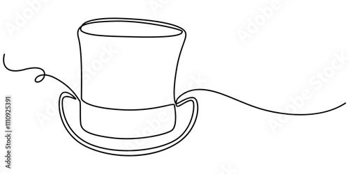 Magic hat one line continuous. Magic cap line art. Hand drawn vector art, Single continuous line drawing magic hat and wand that a magician needs for a magic show. Two tools that are always there in 