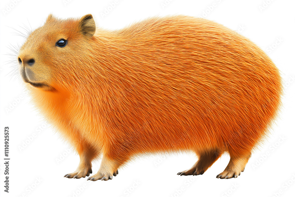 Cuddly capybara standing on a white background showcasing its soft fur and adorable features, typical of this friendly rodent known for its social nature and gentle demeanor Cuddly capybara standing on a white background showcasing its soft fur and adorable features, typical of this friendly rodent known for its social nature and gentle demeanor