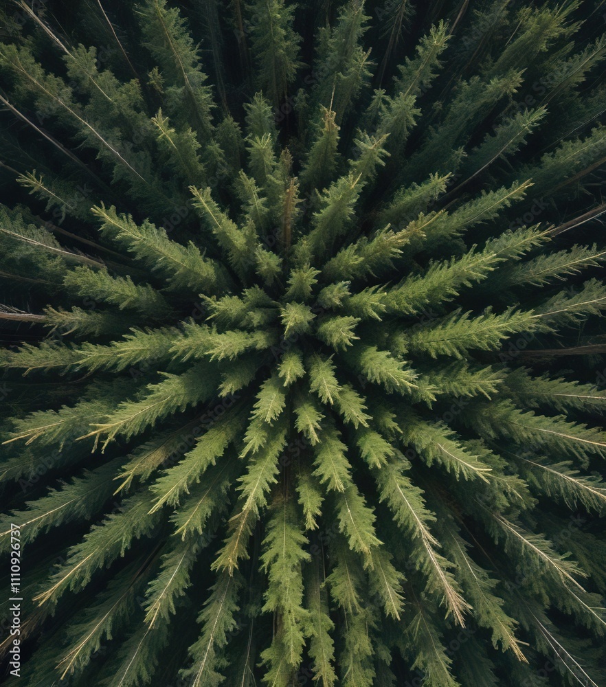Obraz premium dense collection of fir tree trunks arranged in a circular pattern, groundcover, arrangement, circle
