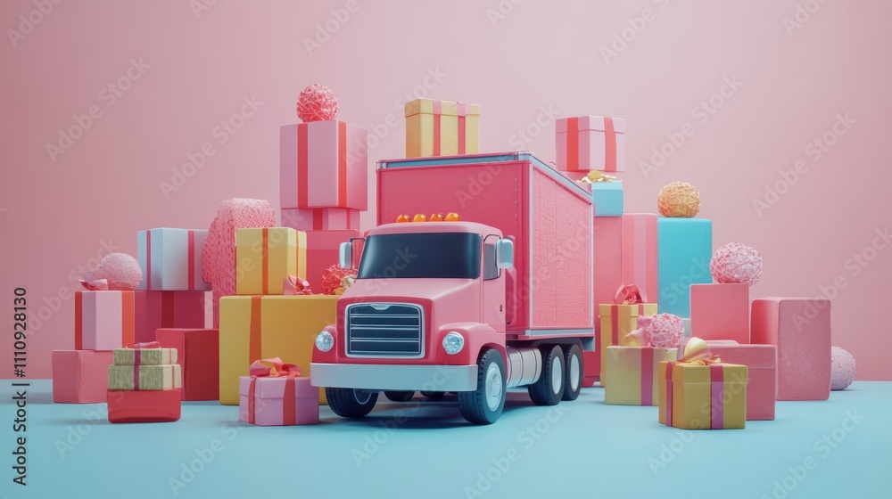 E-commerce concept, Shopping online and delivery service on mobile application, Transportation delivery by truck, 3d rendering. super Hd Ultra for magazine
