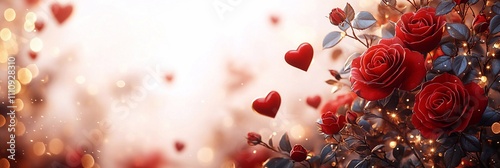 A Valentine’s Day-inspired frame featuring red flowers and hearts on the right, enclosed by a gold border and set against a white backdrop. The pink color theme adds a cheerful and romantic touch, ide