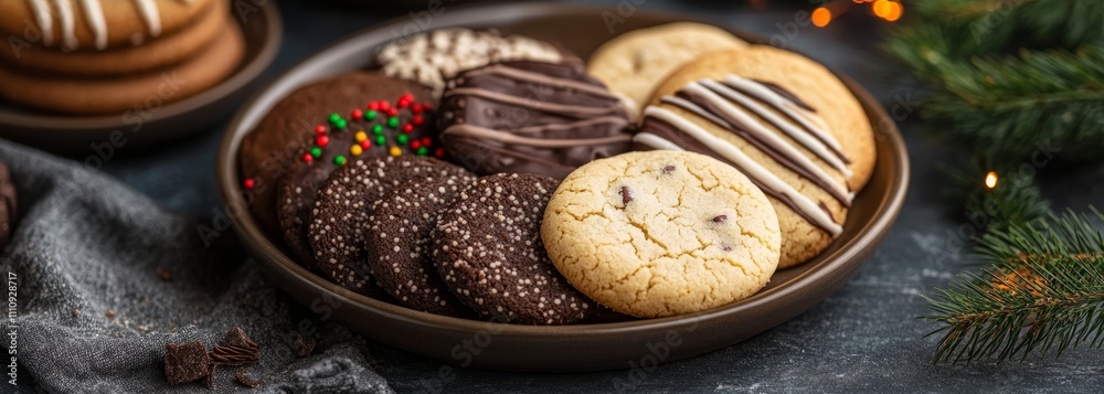 Christmas plate of assorted cookies composition background Christmas plate of assorted cookies composition background