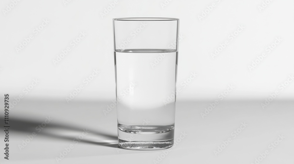Clear glass filled with water placed on a surface casting a soft shadow in natural lighting Clear glass filled with water placed on a surface casting a soft shadow in natural lighting
