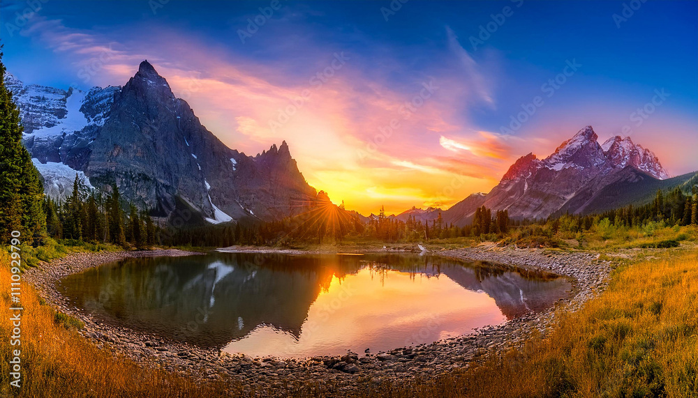 Obraz premium a serene mountain landscape at sunset with vivid colors