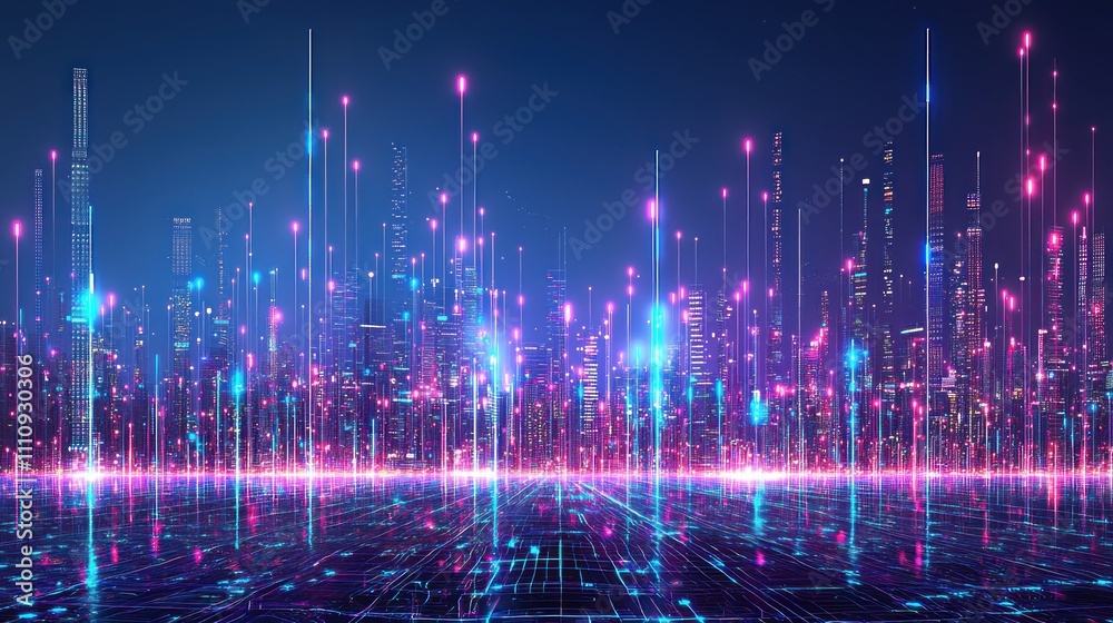 Futuristic Cityscape: Neon Lights and Digital Connections Futuristic Cityscape: Neon Lights and Digital Connections