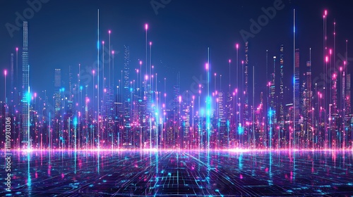 Futuristic Cityscape: Neon Lights and Digital Connections