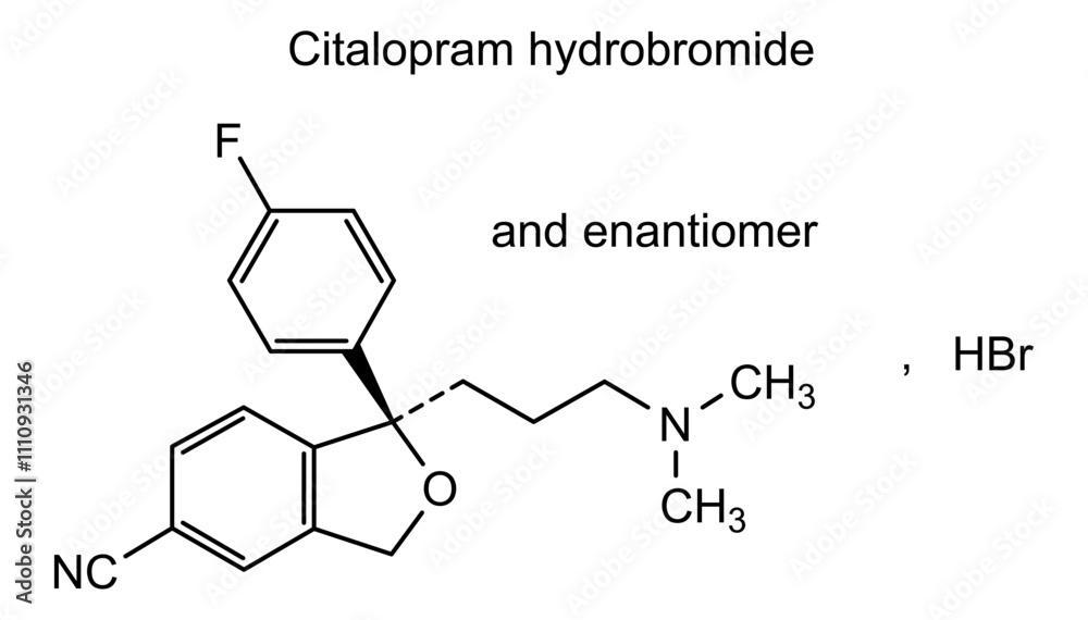 Fototapeta premium Chemical structure of citalopram hydrobromide, drug substance