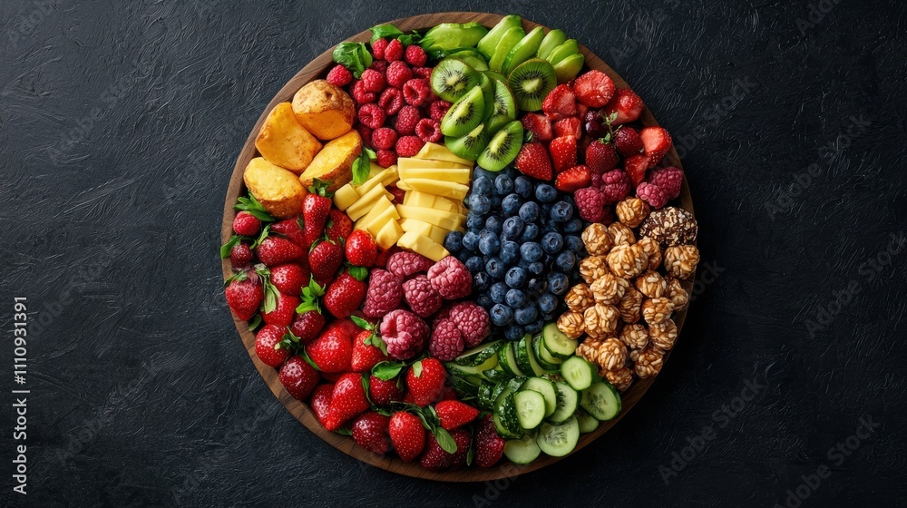 Vibrant fruit platter with assorted fresh fruits and snacks Vibrant fruit platter with assorted fresh fruits and snacks
