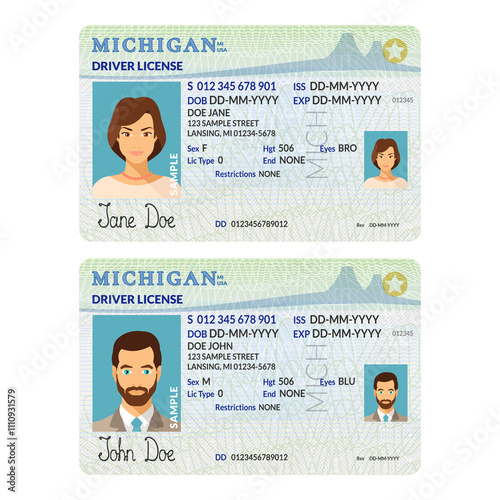 Template of skit driver license plastic card for USA Michigan
