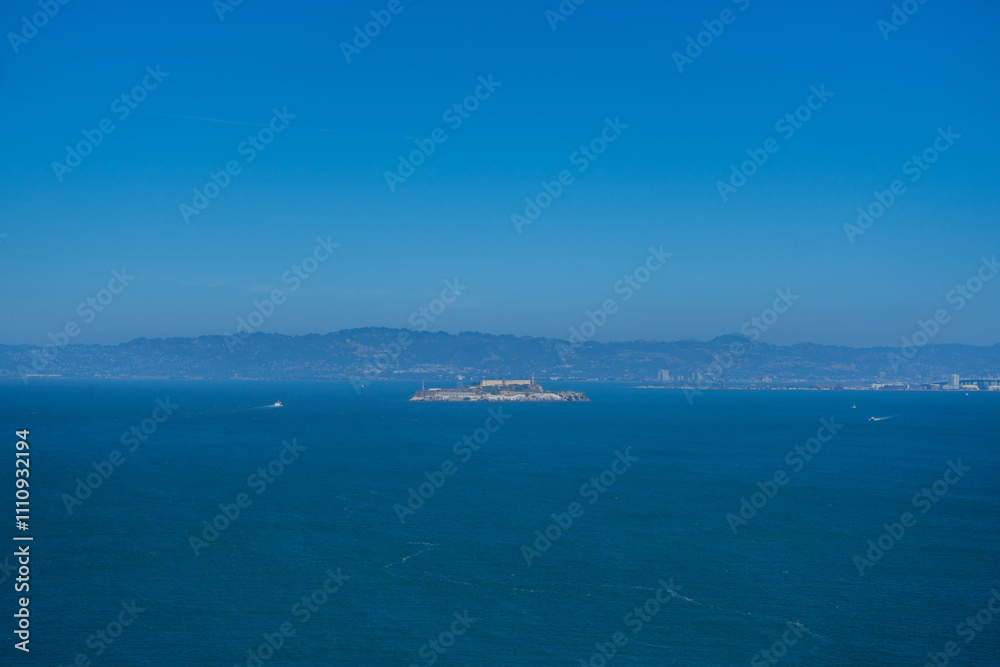 Alcatraz Island from the Golden Gate Bridge, San Francisco, California, United States. Alcatraz Island from the Golden Gate Bridge, San Francisco, California, United States.