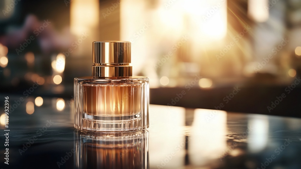Luxury perfume bottle on reflective surface. Luxury perfume bottle on reflective surface.