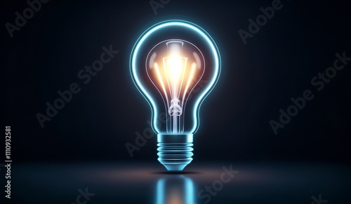 White holographic glowing lightbulb with copy space.
