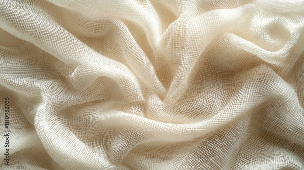A Close-Up of Crinkled Beige Mesh Fabric A Close-Up of Crinkled Beige Mesh Fabric