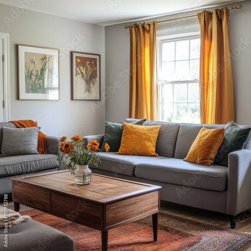 living room with medium grey couches photo