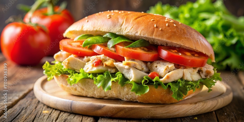 Mouthwatering Chicken Sandwich Delight on Rustic Table Fresh Ingredients, Food Photography for Menus, Blogs, Ads, Cooking Websites Mouthwatering Chicken Sandwich Delight on Rustic Table Fresh Ingredients, Food Photography for Menus, Blogs, Ads, Cooking Websites
