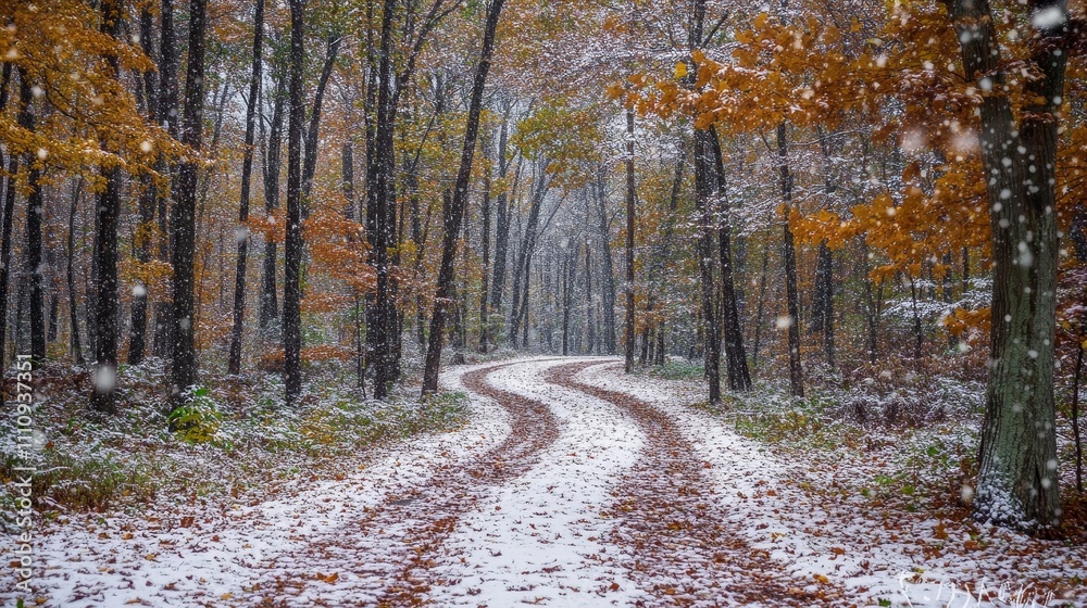 Obraz premium Forest covered with first snow composition background