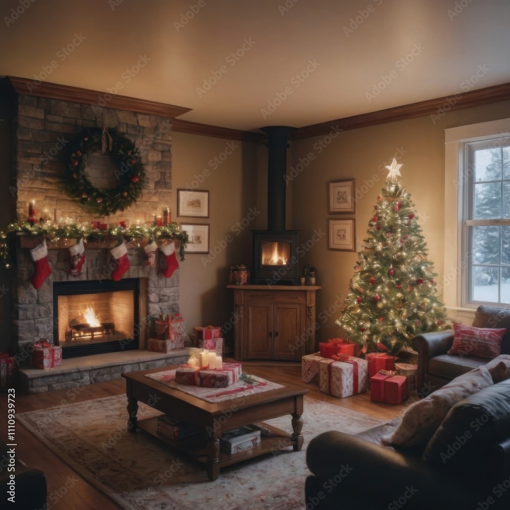 living room with Christmas tree