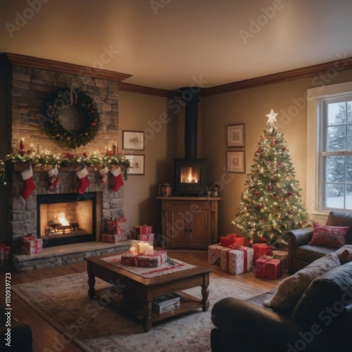 living room with Christmas tree