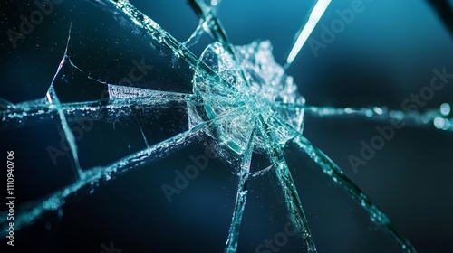 Fractured glass on dark composition background