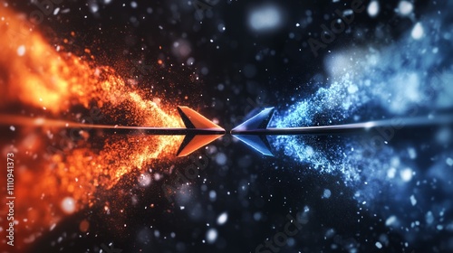 Two arrows pushing each other. It represents two opposing forces