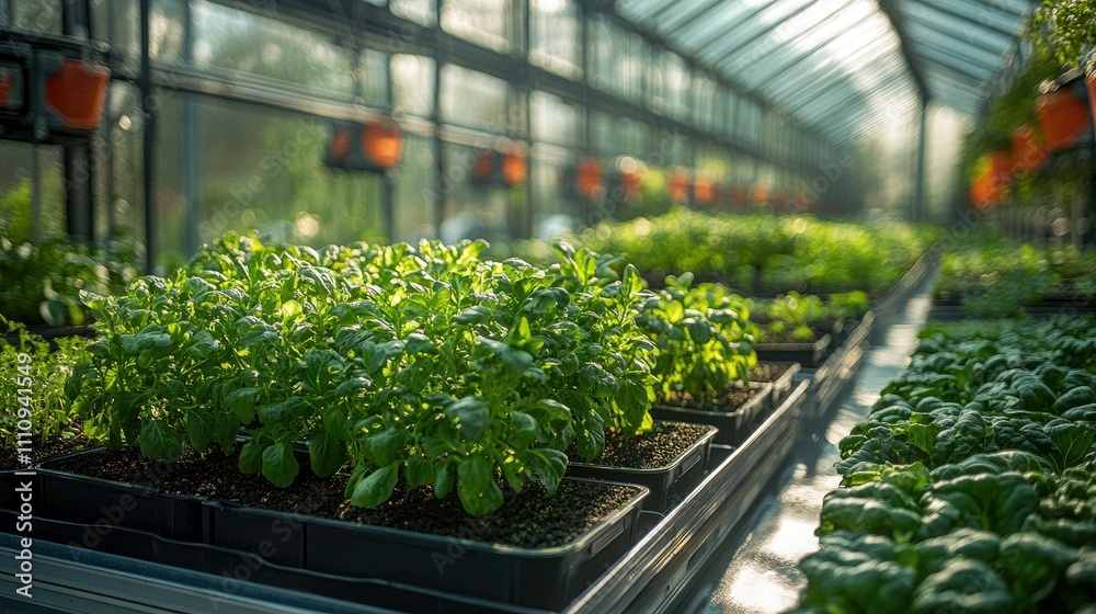 Lush green plants growing in a sunlit greenhouse, showcasing healthy seedlings and gardening. Lush green plants growing in a sunlit greenhouse, showcasing healthy seedlings and gardening.