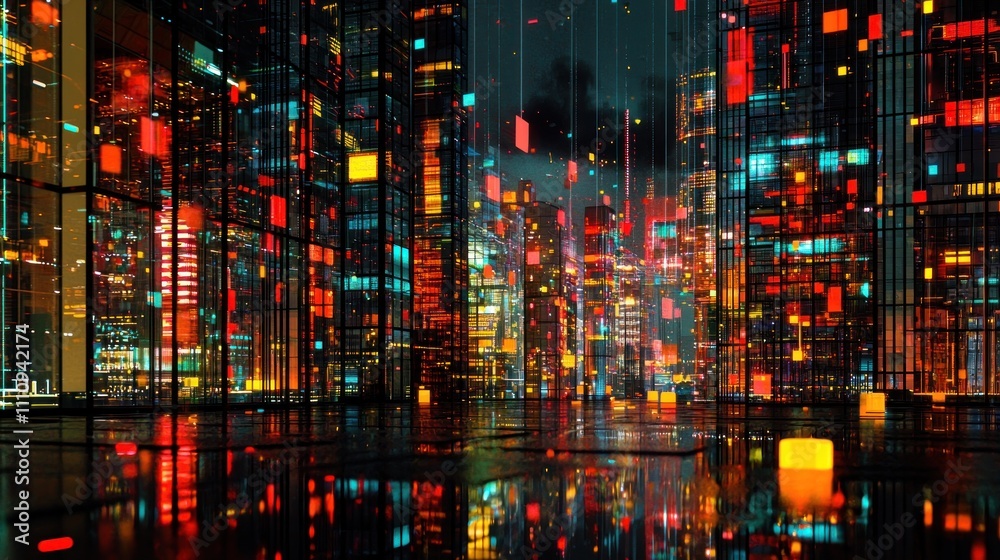 Cyberpunk Cityscape: Neon Lights and Digital Rain Cyberpunk Cityscape: Neon Lights and Digital Rain