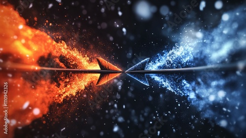 Two arrows pushing each other. It represents two opposing forces