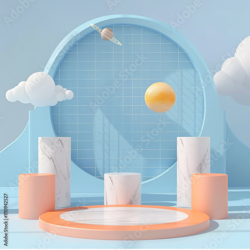 Minimal product podium stage pastel color geometric shape for presentation