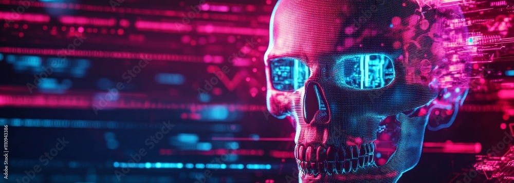 Fototapeta premium Futuristic glowing digital skull composition background