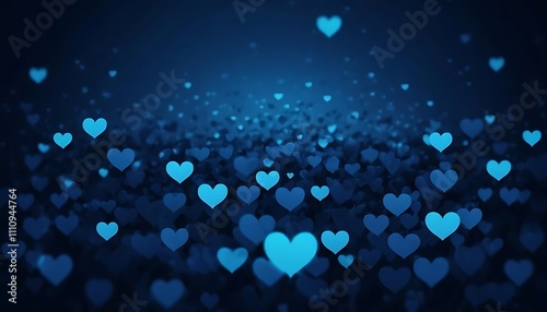 Abstract floating hearts lovely dark blue gradient romantic background.