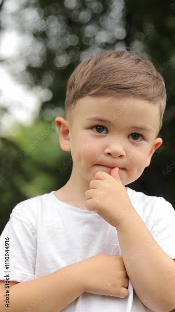 Vertical video a little boy claps his hands in a park Vertical video a little boy claps his hands in a park