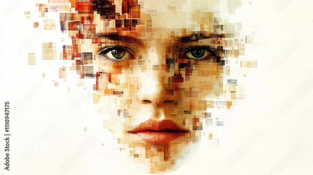 Pixelated Portrait of a Woman with Green Eyes Pixelated Portrait of a Woman with Green Eyes