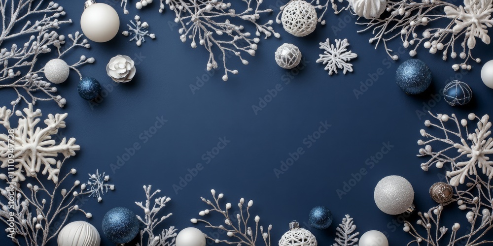 This captivating image depicts snowy and icy ornaments on a bold blue surface, featuring intricate frost details and an elegant assortment of spherical decor pieces. This captivating image depicts snowy and icy ornaments on a bold blue surface, featuring intricate frost details and an elegant assortment of spherical decor pieces.