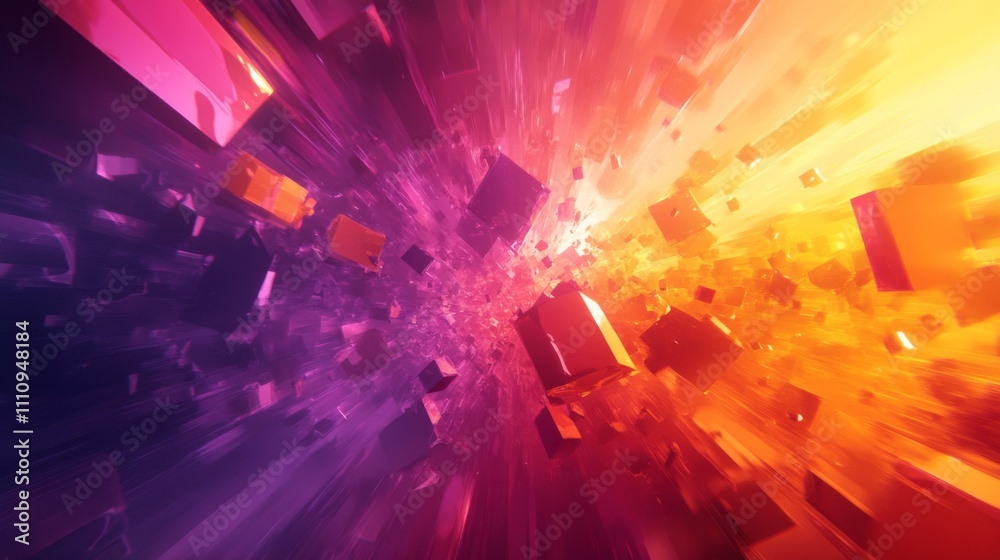 Abstract 3D Render of Cubes in a Colorful and Glowing Vortex Abstract 3D Render of Cubes in a Colorful and Glowing Vortex